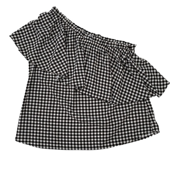 BP Black & White Gingham One Shoulder Blouse - Picture 2 of 8